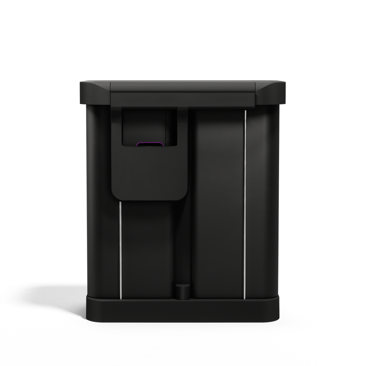 Simplehuman 58L Step Recycler, Matte Black side profile showing the integrated carrying handle.